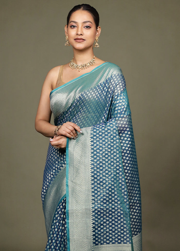 Blue Kora Silk Saree With Blouse Piece