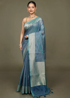 Blue Kora Silk Saree With Blouse Piece