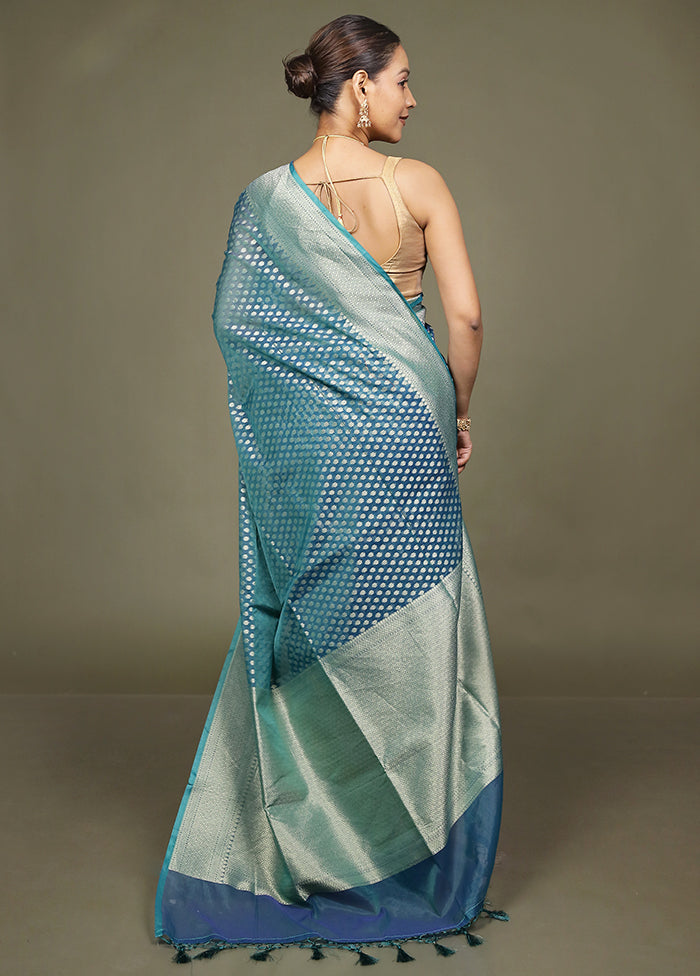 Blue Kora Silk Saree With Blouse Piece