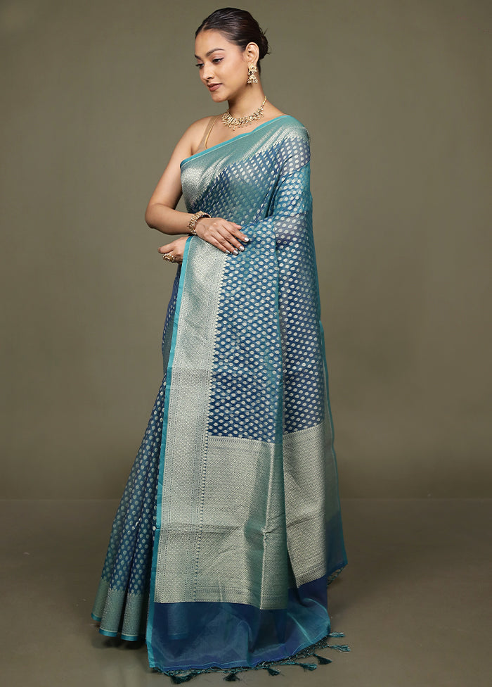 Blue Kora Silk Saree With Blouse Piece