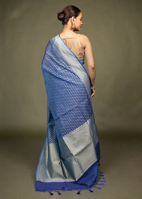 Blue Kora Silk Saree With Blouse Piece
