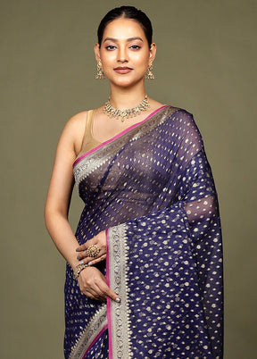 Blue Kora Silk Saree With Blouse Piece
