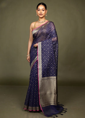 Blue Kora Silk Saree With Blouse Piece