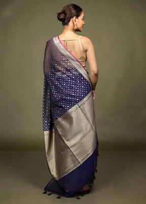 Blue Kora Silk Saree With Blouse Piece