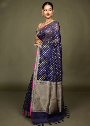 Blue Kora Silk Saree With Blouse Piece