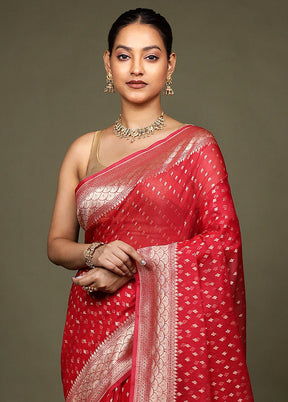 Red Kora Silk Saree With Blouse Piece