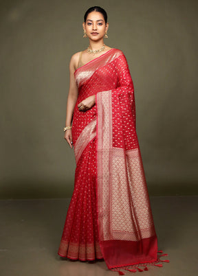 Red Kora Silk Saree With Blouse Piece
