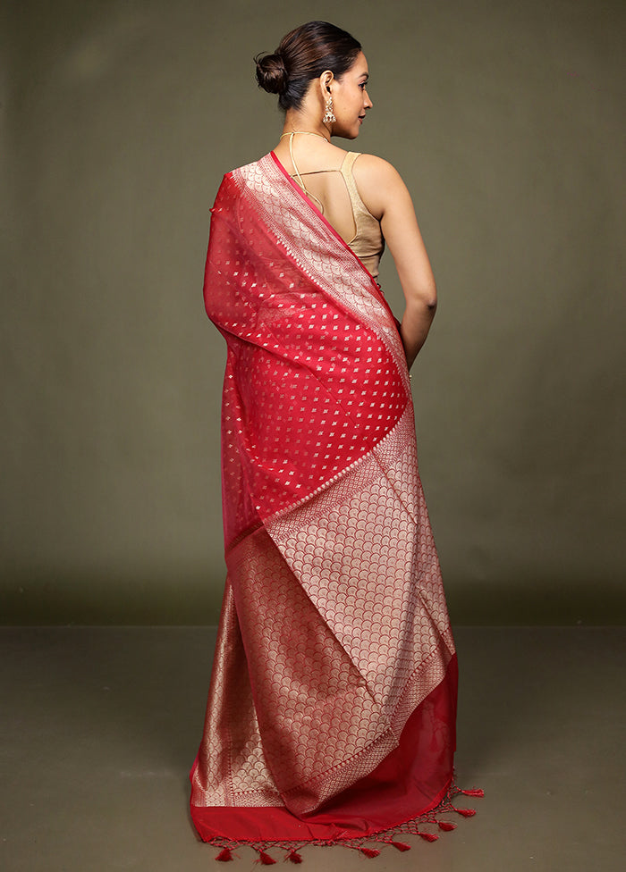 Red Kora Silk Saree With Blouse Piece