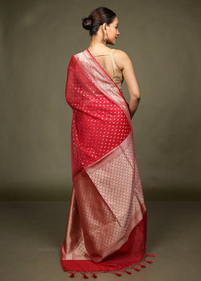 Red Kora Silk Saree With Blouse Piece