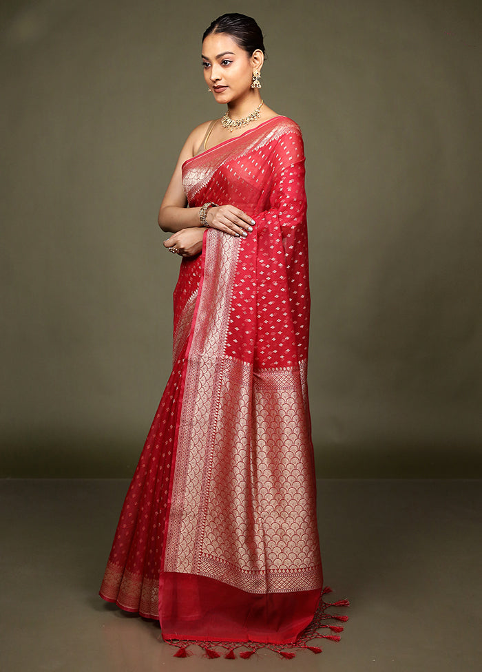 Red Kora Silk Saree With Blouse Piece