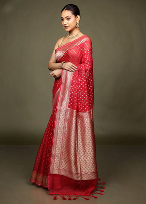 Red Kora Silk Saree With Blouse Piece