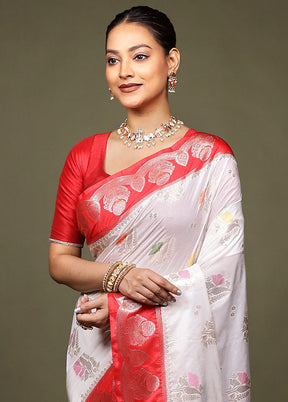 White Dupion Silk Saree With Blouse Piece