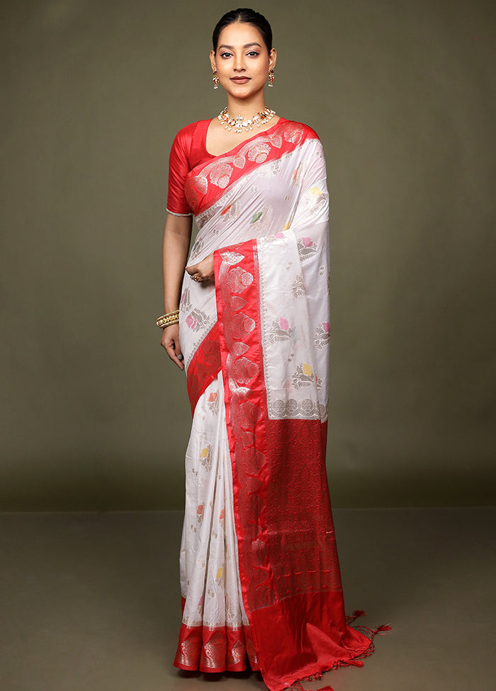 White Dupion Silk Saree With Blouse Piece