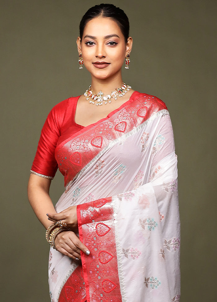 White Dupion Silk Saree With Blouse Piece