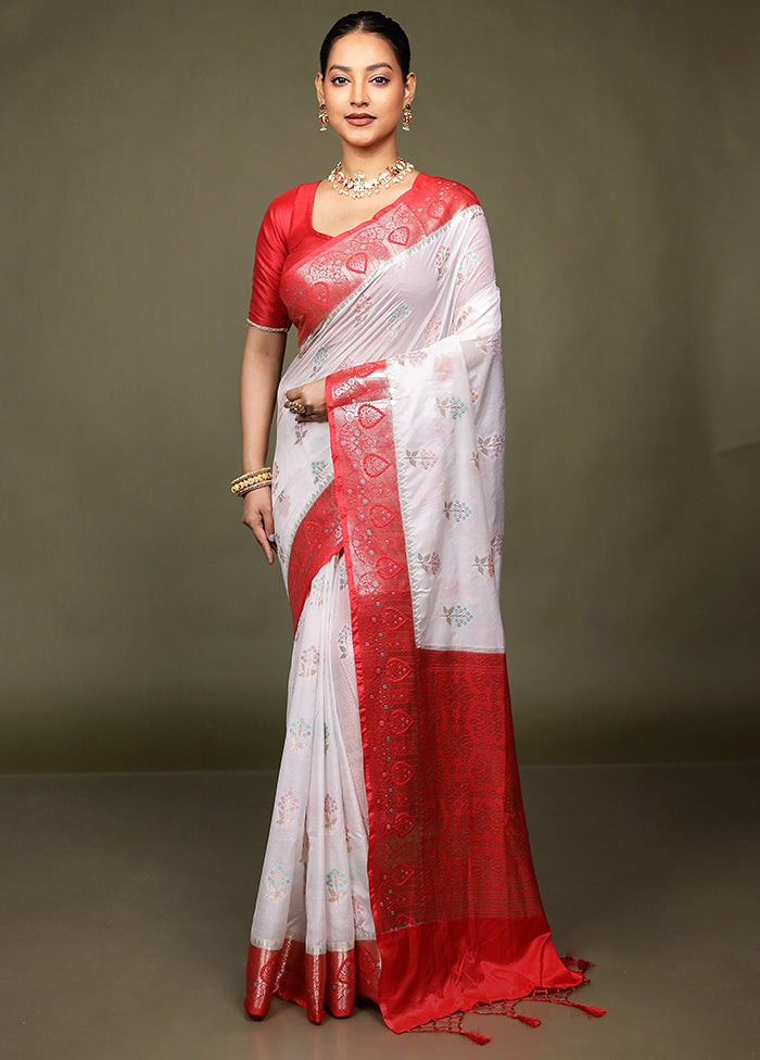 White Dupion Silk Saree With Blouse Piece