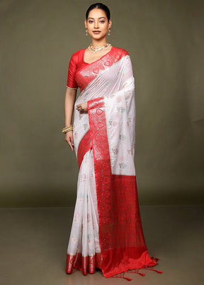 White Dupion Silk Saree With Blouse Piece