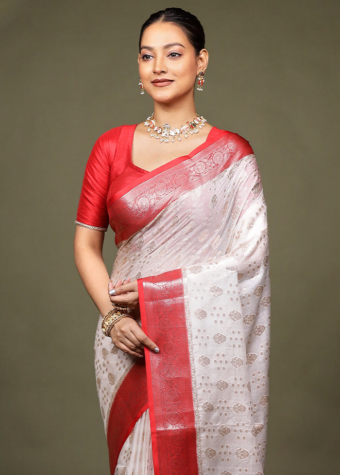 White Dupion Silk Saree With Blouse Piece