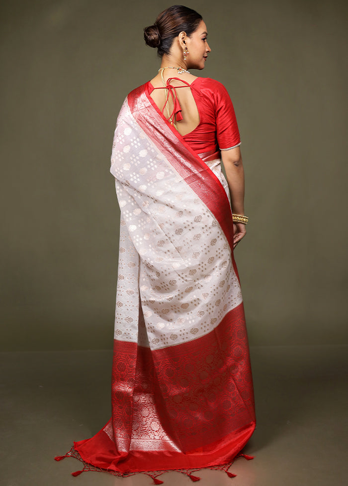 White Dupion Silk Saree With Blouse Piece