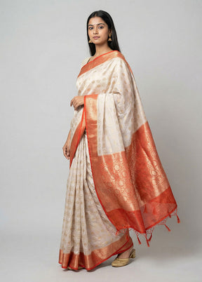 White Dupion Silk Saree With Blouse Piece