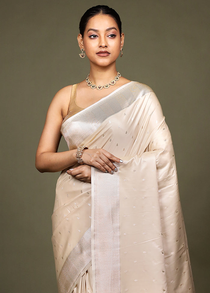 White Katan Silk Saree With Blouse Piece