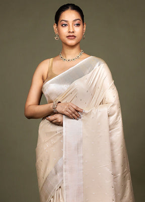 White Katan Silk Saree With Blouse Piece