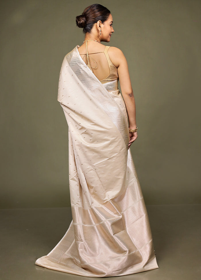 White Katan Silk Saree With Blouse Piece