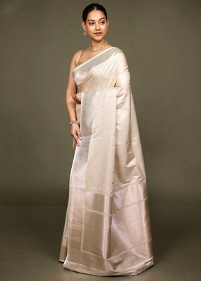 White Katan Silk Saree With Blouse Piece