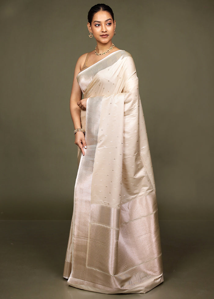 White Katan Silk Saree With Blouse Piece