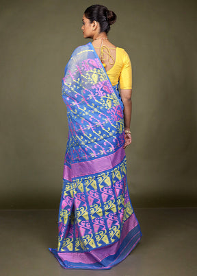 Blue Tant Jamdani Saree Without Blouse Piece