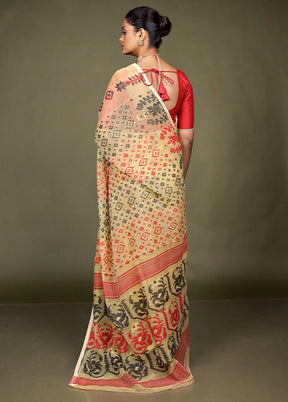 Cream Tant Jamdani Saree Without Blouse Piece