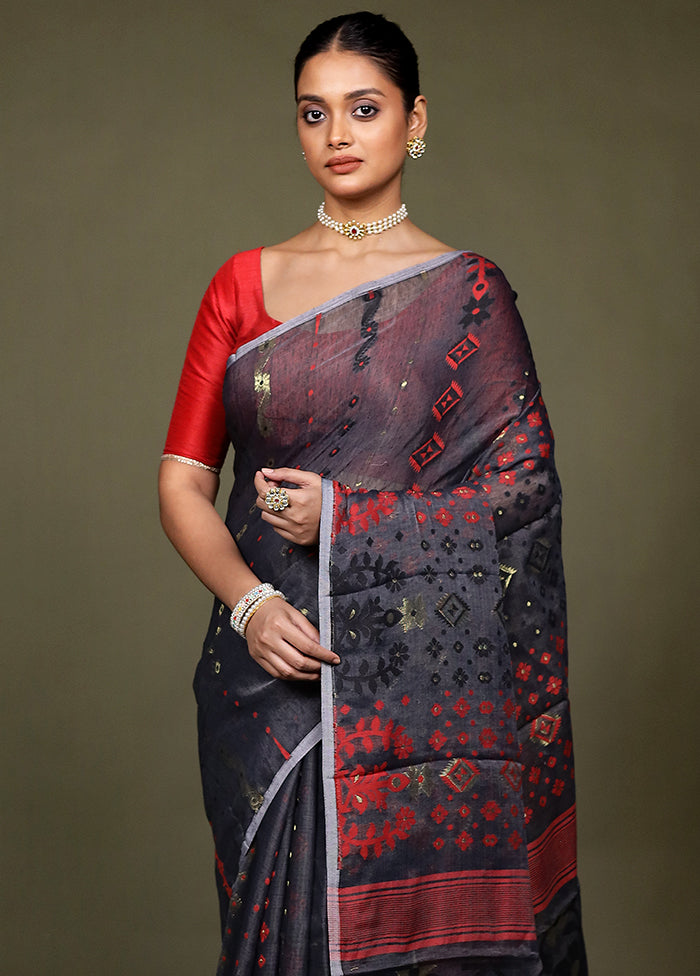 Black Tant Jamdani Saree Without Blouse Piece