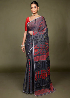 Black Tant Jamdani Saree Without Blouse Piece