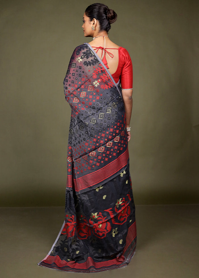 Black Tant Jamdani Saree Without Blouse Piece