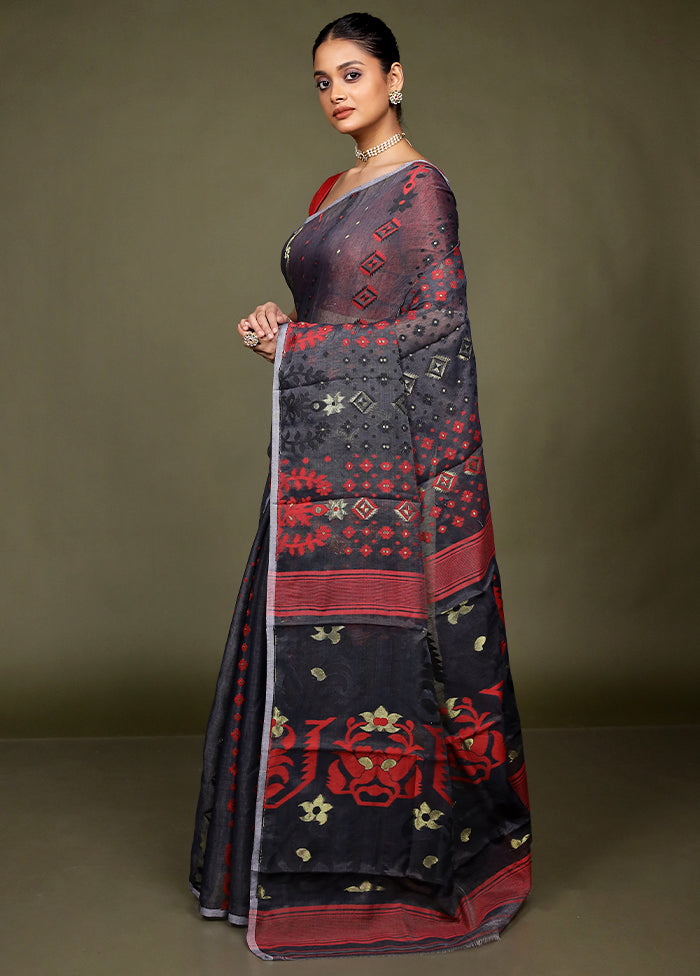 Black Tant Jamdani Saree Without Blouse Piece