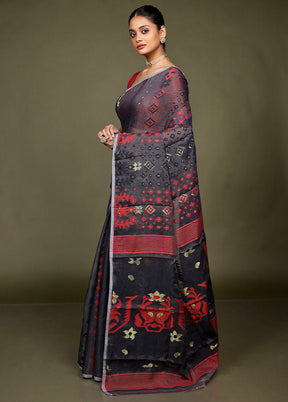 Black Tant Jamdani Saree Without Blouse Piece