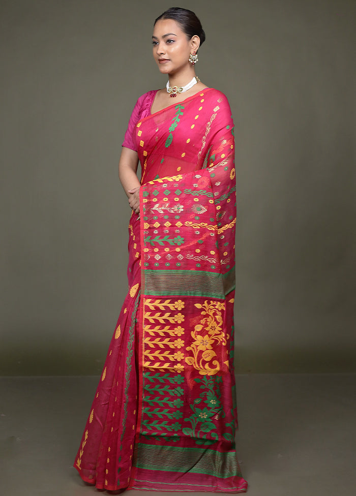 Pink Tant Jamdani Saree Without Blouse Piece