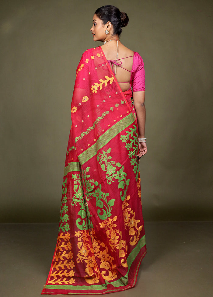 Pink Tant Jamdani Saree Without Blouse Piece