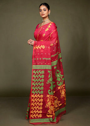 Pink Tant Jamdani Saree Without Blouse Piece