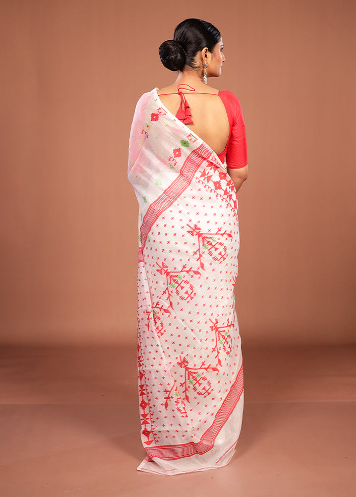White Jamdani Cotton Saree Without Blouse Piece
