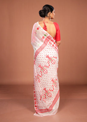 White Jamdani Cotton Saree Without Blouse Piece