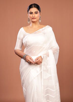 White Jamdani Cotton Saree Without Blouse Piece