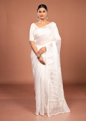 White Jamdani Cotton Saree Without Blouse Piece