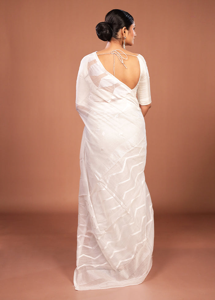 White Jamdani Cotton Saree Without Blouse Piece
