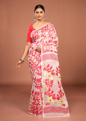 White Jamdani Cotton Saree Without Blouse Piece
