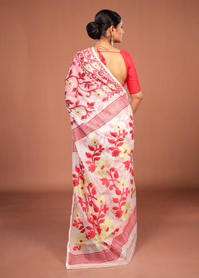 White Jamdani Cotton Saree Without Blouse Piece