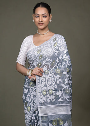 Grey Tant Jamdani Saree Without Blouse Piece