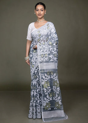 Grey Tant Jamdani Saree Without Blouse Piece