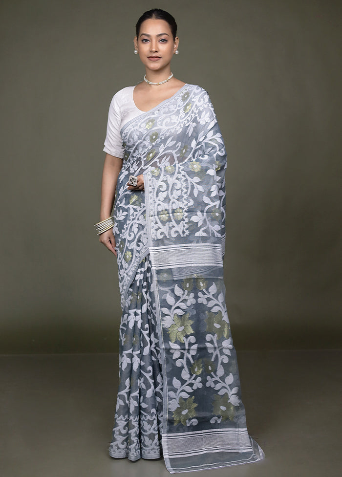 Grey Tant Jamdani Saree Without Blouse Piece