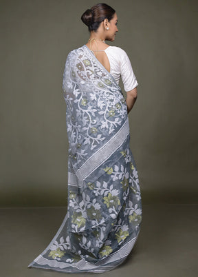 Grey Tant Jamdani Saree Without Blouse Piece