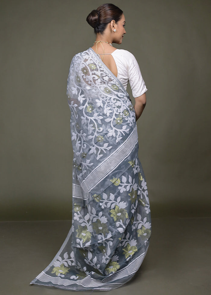 Grey Tant Jamdani Saree Without Blouse Piece